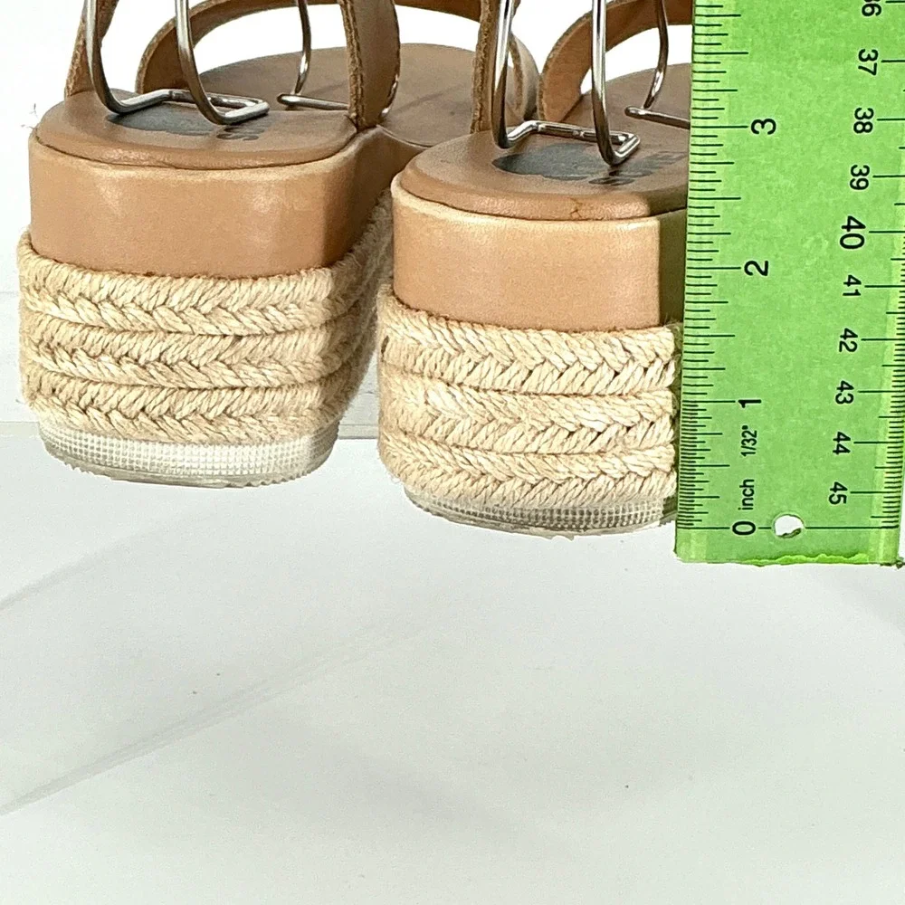 Sorel Womens Size 7 Cameron Flatform‎ Espadrille Tan Leather Platform Sandals